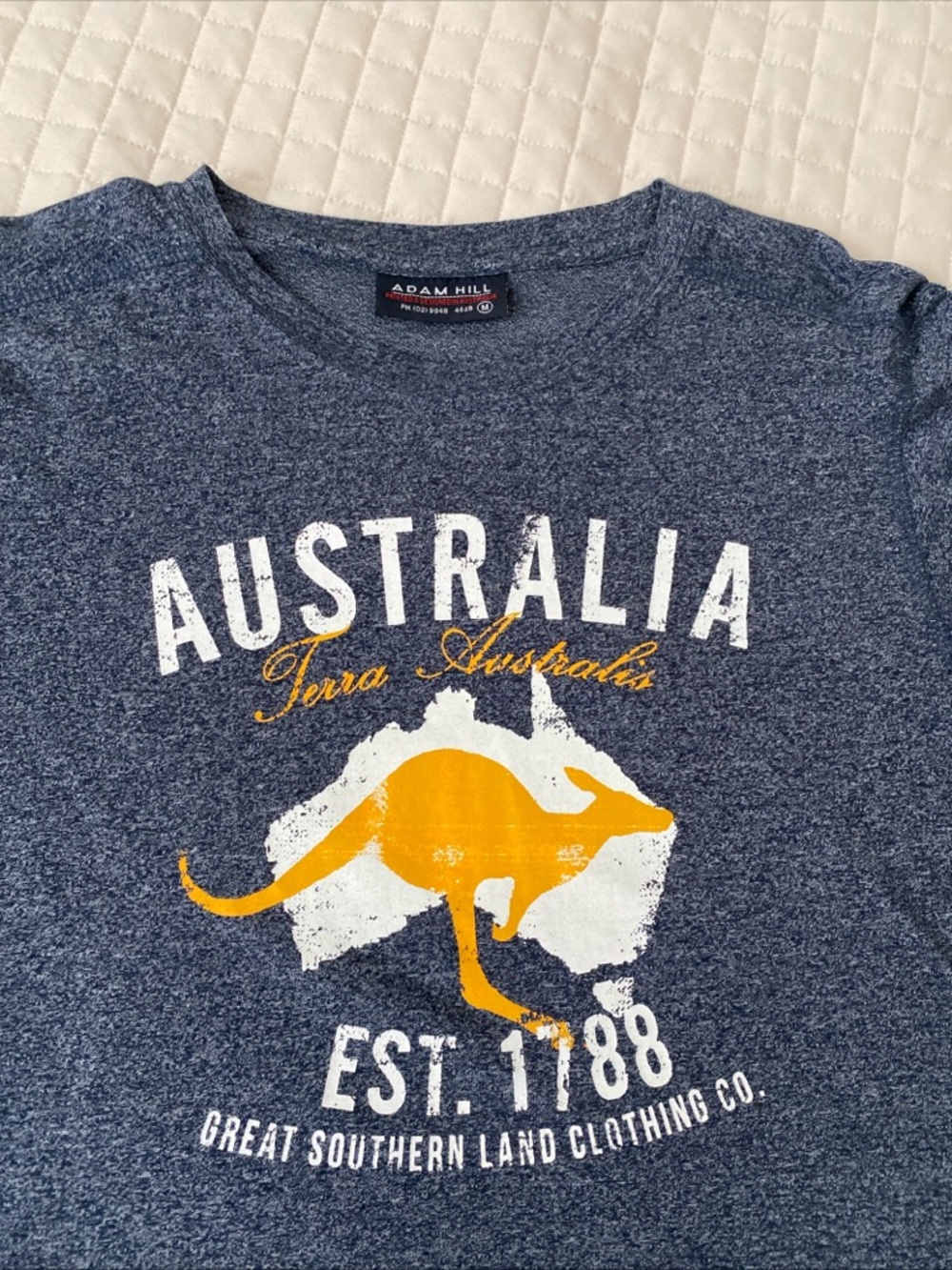 Adams Navy Blue Tee with Yellow Kangaroo Graphic - Picture 4 of 7